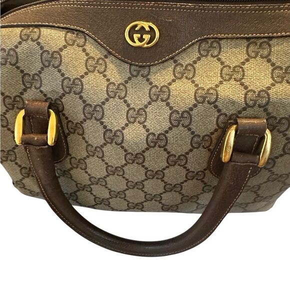 Gucci Brown Leather Satchel with Monogram Canvas - Picture 6 of 16